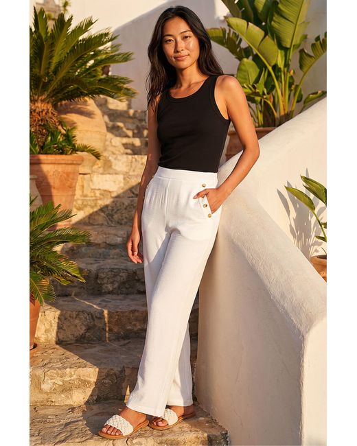 Roman White Petite Button Side Trousers