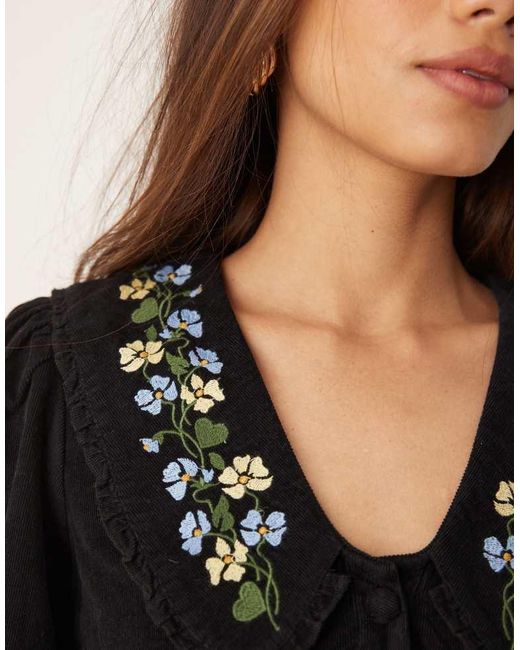 Nobody's Child Black Primrose Cord Mini Dress With Embroidered Collar