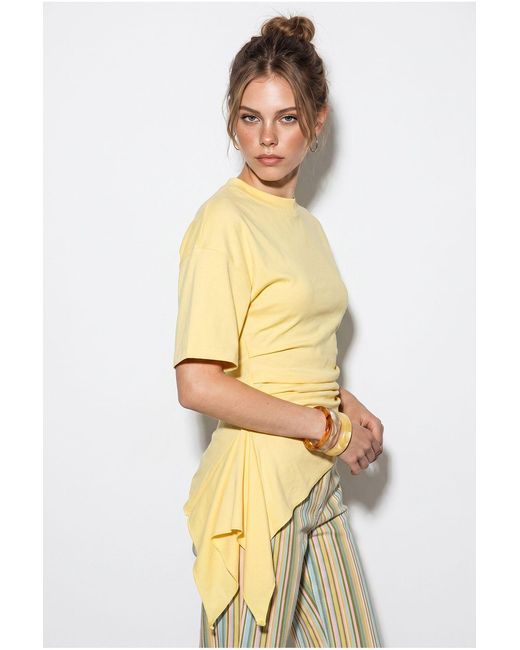 Bianco Lucci Metallic Fitted Jersey Blouse With Drape Detail