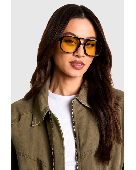 Boohoo Brown Retro Aviator Sunglasses