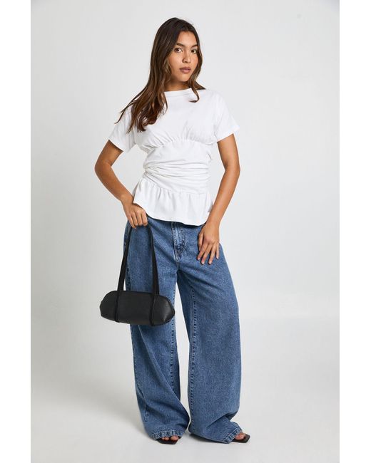 Boohoo Blue Jersey Ruched Waist Frill Hem T-Shirt
