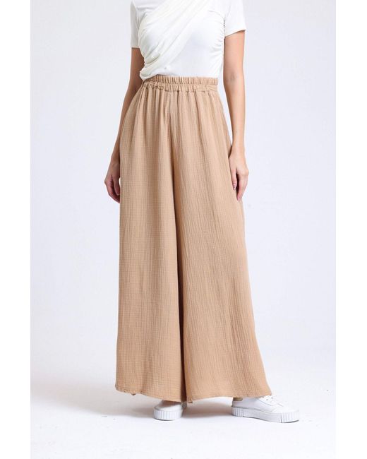 Hiccup Natural Linen High Waist Elastic Wide Leg Trousers