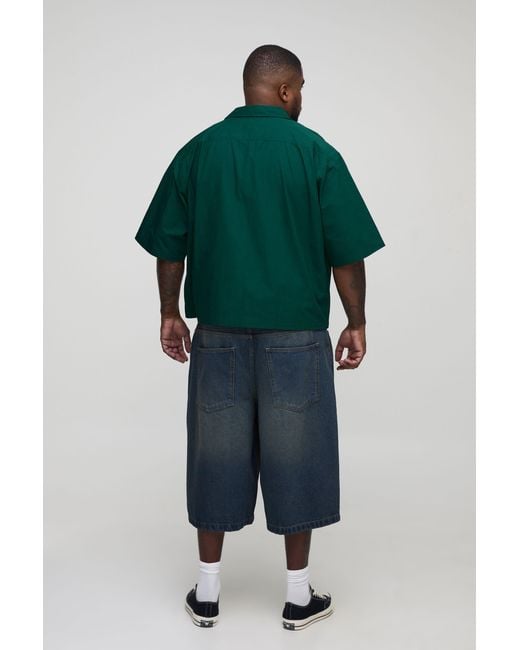BoohooMAN Green Plus Poplin Boxy Oversized Shirt for men