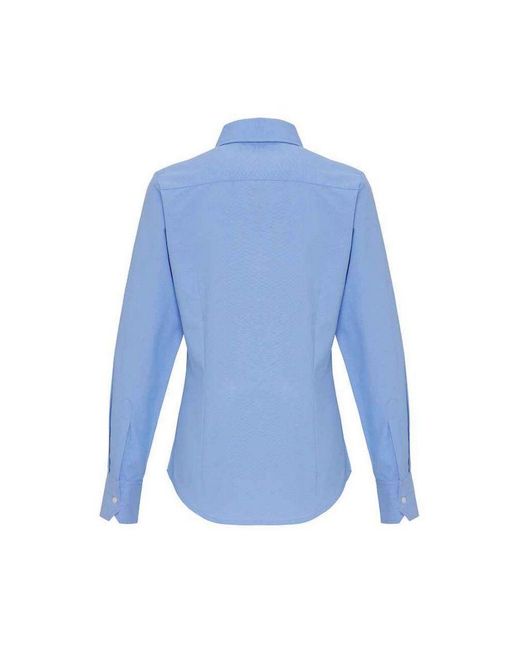 PREMIER Blue Ladies Striped Oxford Long-Sleeved Formal Shirt (Oxford)