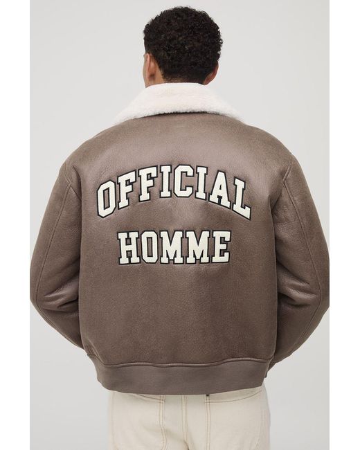 BoohooMAN Gray Oversized Washed Pu Borg Collared Bomber Jacket for men