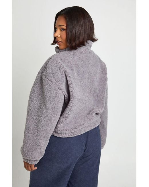 Boohoo Gray Plus Zip Up Teddy Jacket