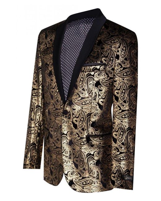 TruClothing Black Classic Paisley Velvet Tuxedo Dinner Jacket Tailored Fit Blazer for men