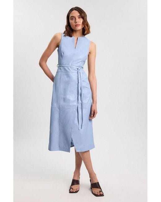 Karen Millen Blue Leather Tie Belted Midi Dress
