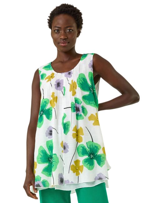 Roman Green Abstract Print Overlay Top