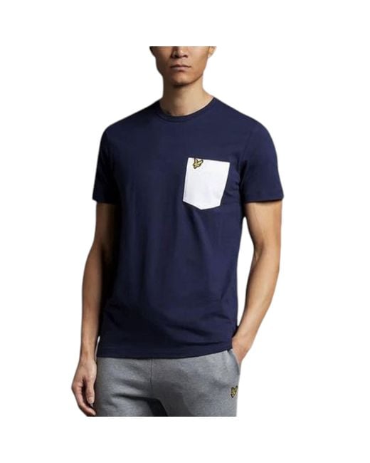Lyle & Scott Blue T Shirts Pocket Logo Crew Neck Summer Beach Cotton Tee for men