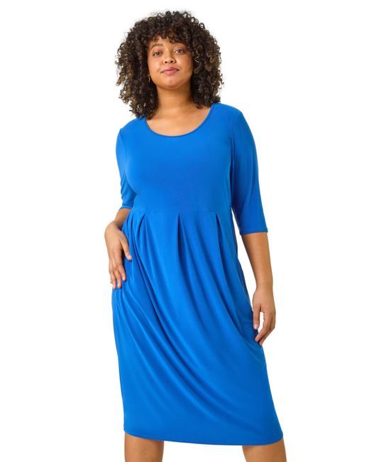 Roman Blue Curve Cocoon Pocket Detail Midi Dress