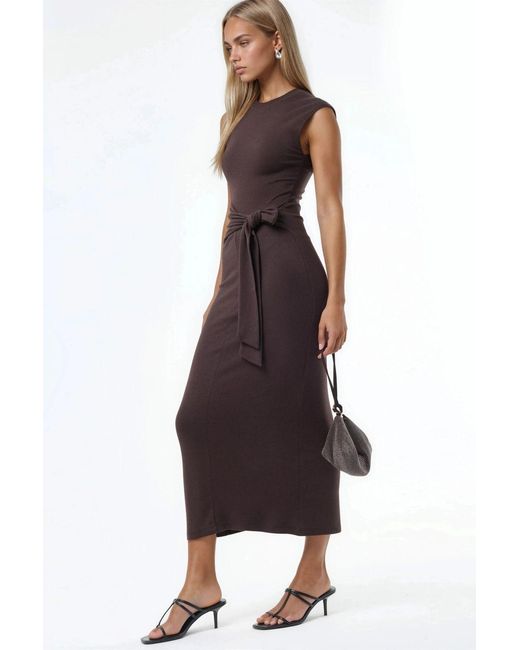Busem Brown Midi Dress With Tie Detail