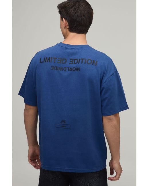 BoohooMAN Blue Oversized Raised Limited Text T-Shirt for men
