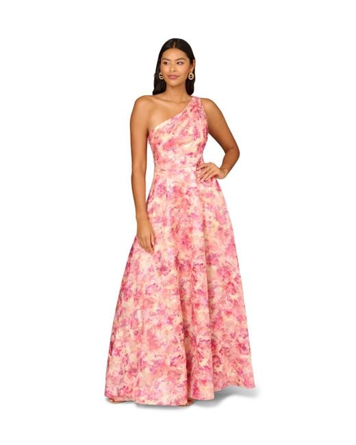 Adrianna Papell Pink Printed Jacquard Ballgown