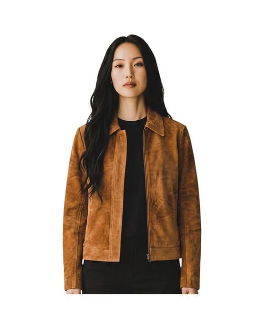 Infinity Leather Brown Suede Bomber Blouson Varsity Jacket