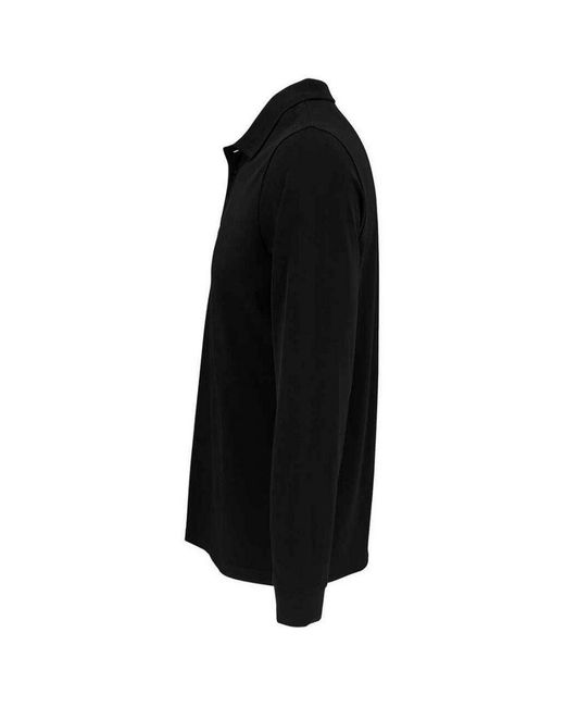 Sol's Black Adult Prime Pique Long-Sleeved Polo Shirt
