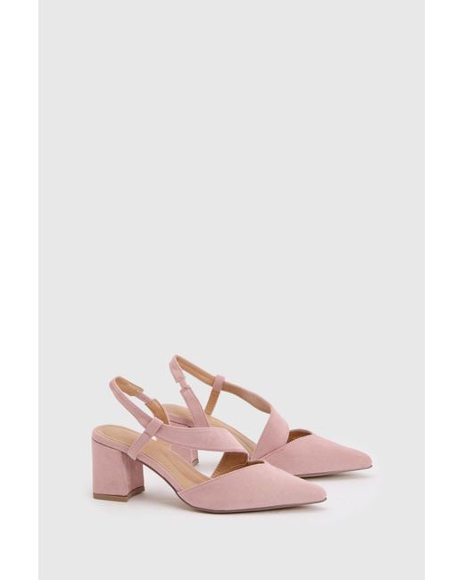 Wallis Pink Wide Fit Eve Asymmetric Strap Block Heel Pointed Comfort Sock Court Shoes
