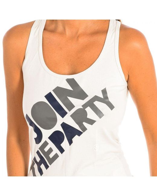 Zumba White Round Neck Sleeveless T-Shirt Z1T00360