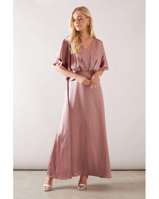 Wallis Pink Petite Satin Kimono Sleeve Maxi Dress