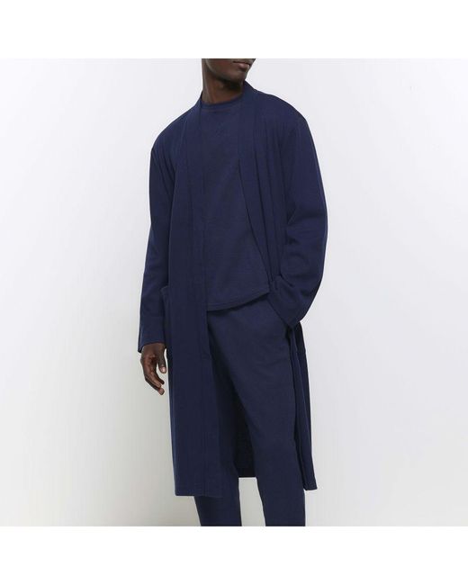 River Island Blue Robe Navy Regular Fit Waffle Texture for men
