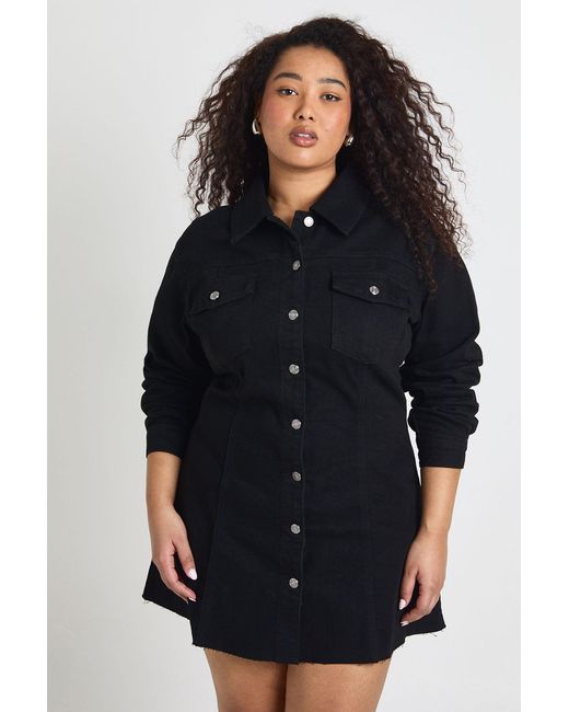 Boohoo Black Plus Denim Button Down Dress