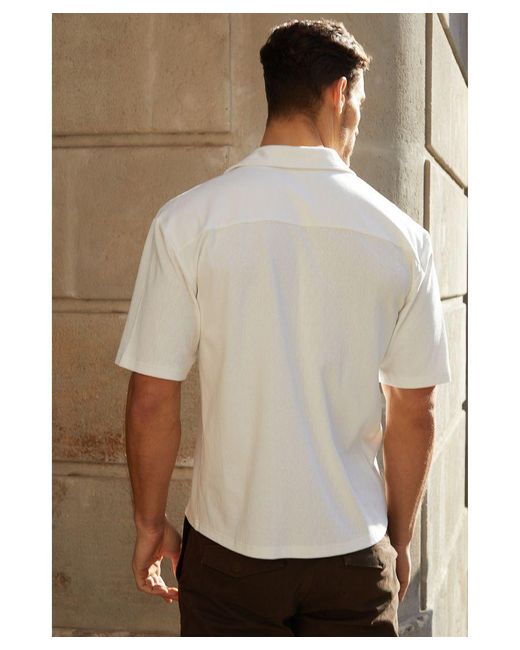 Threadbare Brown 'Robbie' Textured Short Sleeve Cotton Shirt With Stretch for men