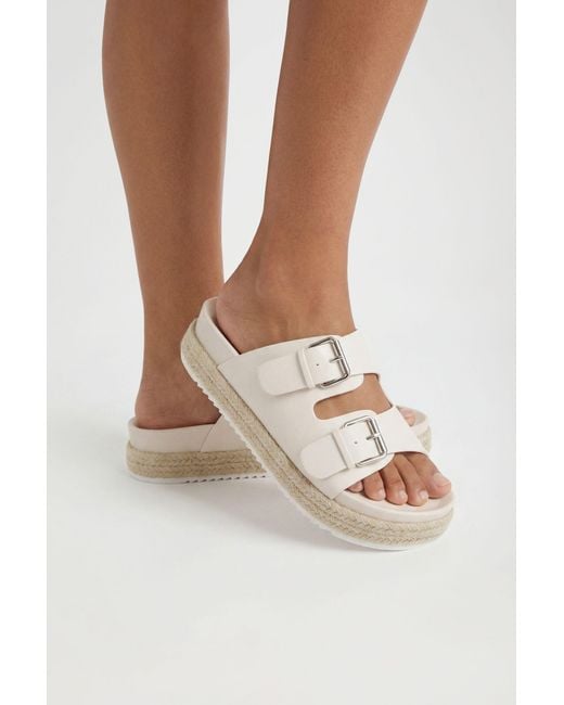 Boohoo White Buckle Detail Double Strap Platform Sliders