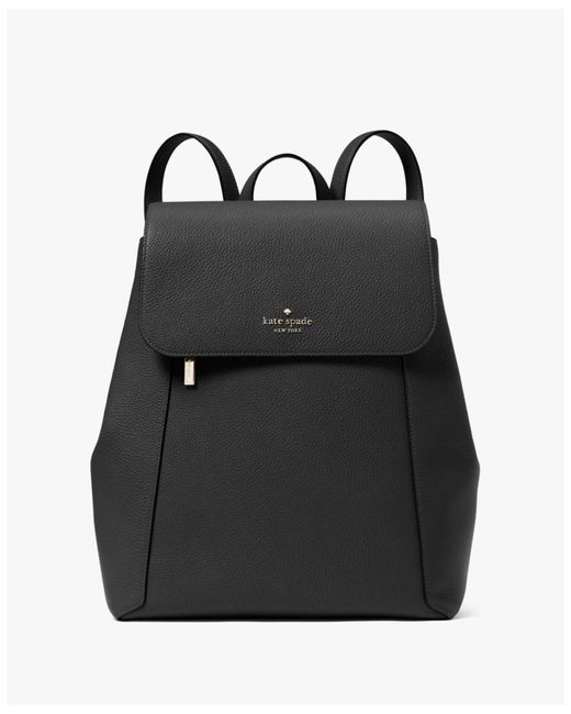 Kate Spade Black Lena Pebbled Leather Large Flap Backpack