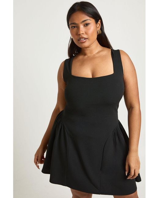 Boohoo Black Plus Square Neck Full Skirt Mini Dress