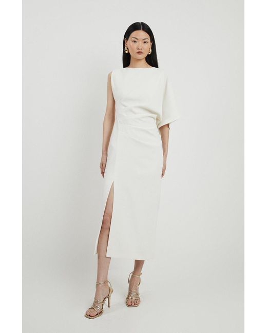 Karen Millen White Fluid Tailored Asymmetric Sleeve Maxi Dress