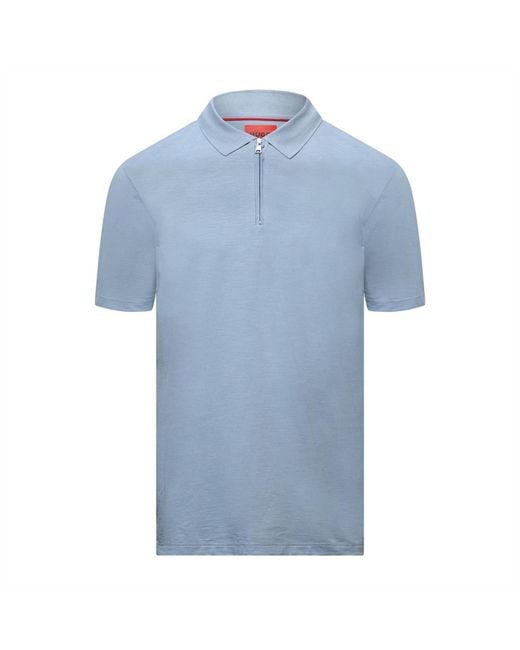HUGO Blue Zip Neck Polo Shirt for men