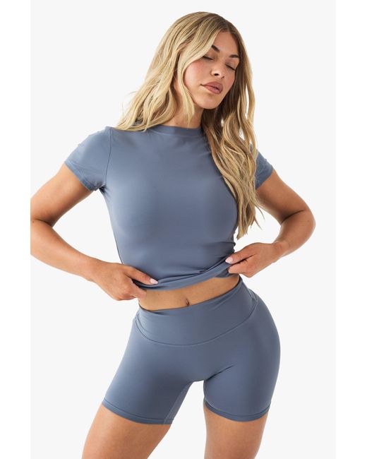 Boohoo Blue Sports Ultra Sculpt Short Sleeve Top