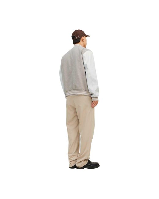 Jack & Jones Gray And College Wool Blend Regular Bomber Jacket (Crockery) for men