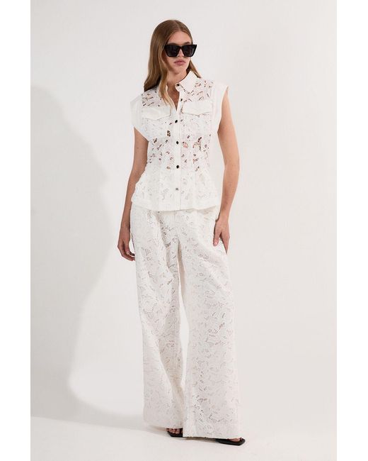 Karen Millen Natural Cutwork Woven Straight Leg Trouser