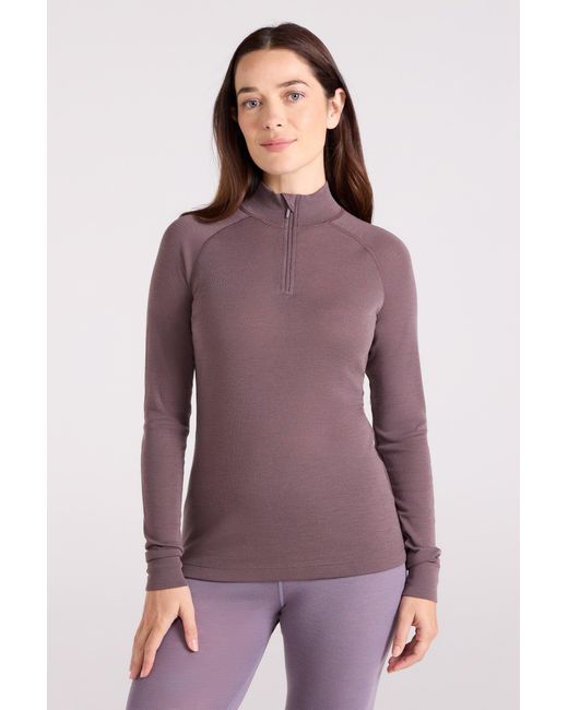 Mountain Warehouse Purple Base Layer Top Zip Neck Breathable Long Sleeved Tee Merino
