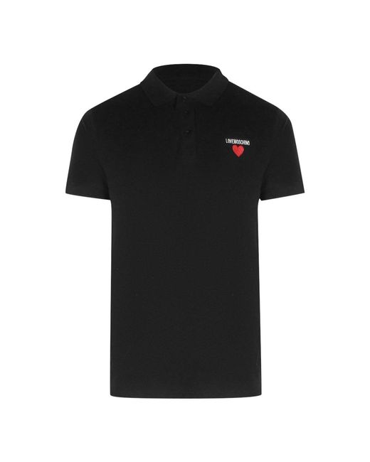 Moschino Black Love Heart Logo Polo Shirt Cotton for men
