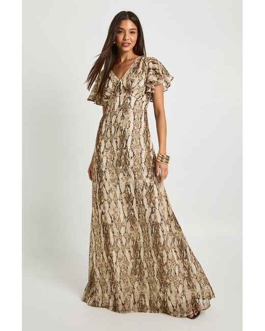 Boohoo Natural Tall Snake Print Lace Trim Midaxi Dress