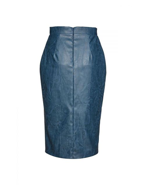 Conquista Blue Faux Leather Pencil Skirt
