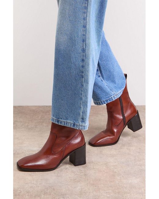Oasis Blue Lauren Leather Block Mid Heel Chelsea Boot