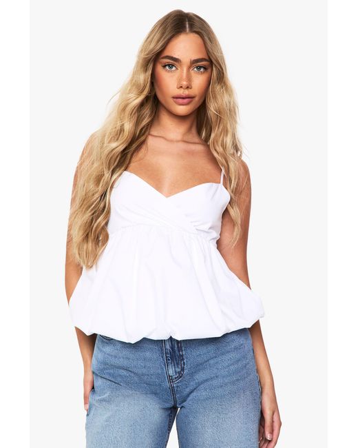 Boohoo White Puffball Poplin Cami