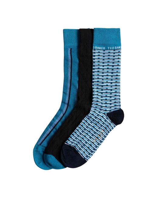 Ted Baker Focus Sokken (pak Van 3) (blauw/zwart) in het Blue