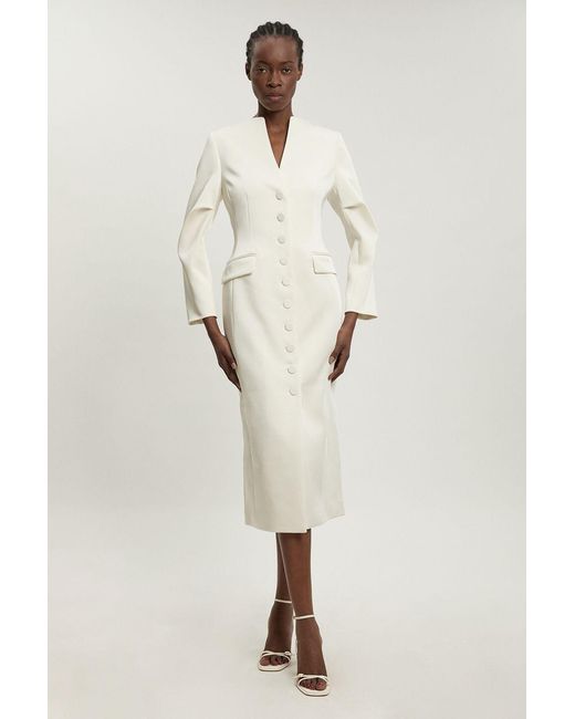 Karen Millen Natural Tailored Satin Button Through Midi Dress