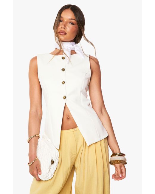 Boohoo White Sunshine Trim Fitted Waistcoat