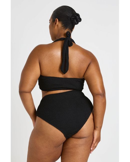 Boohoo Black Plus Crinkle Square Neck Top & High Waist Bikini