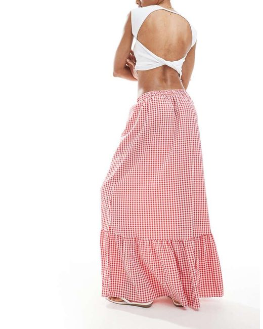 Vero Moda Pink Tiered Hem Maxi Skirt