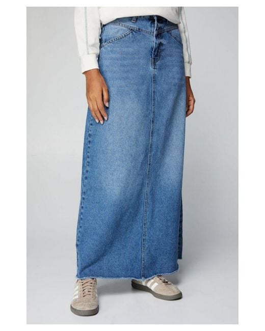 Nasty Gal Blue Denim Frayed Hem Maxi Skirt