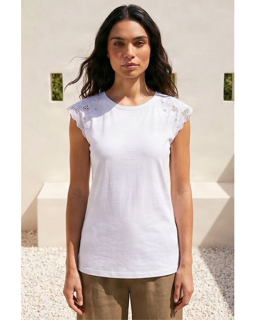 Roman White Cotton Lace Cut Out Detail Top