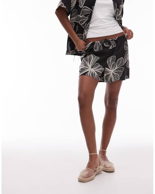 TOPSHOP Multicolor Co Ord Linen Stitch Detail Shorts