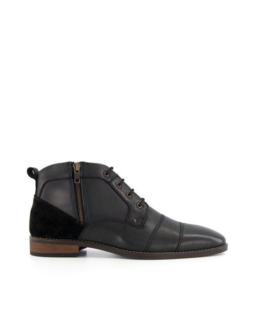 Dune Black Capitol Casual Zip Detail Lace-Up Boots for men