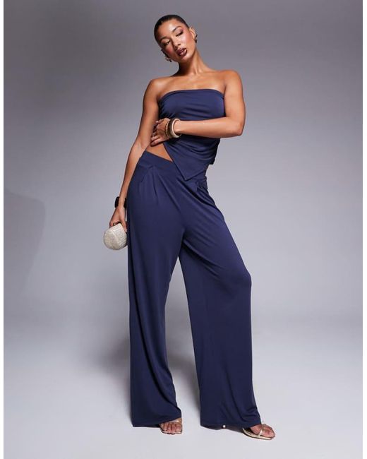 ASOS Blue Co-Ord Soft Handle Pleated Wide Leg Trousers